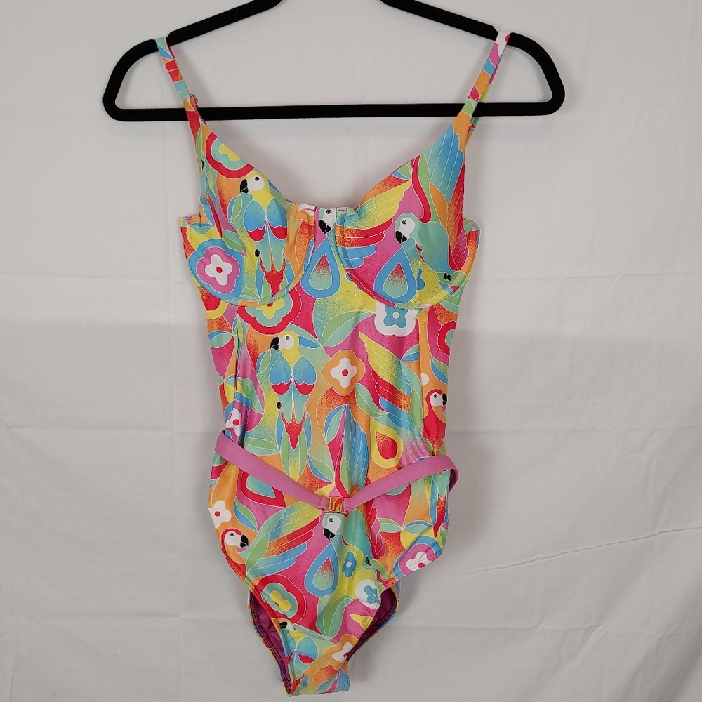 Kenny Flowers Watercolors Parrots Of Caribbean One-piece Underwire Swimsuit M/L